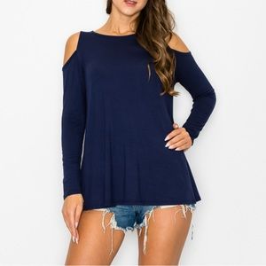 A.Gain Cold Shoulder Long Sleeve Navy Blue Tunic XL 2X 3X